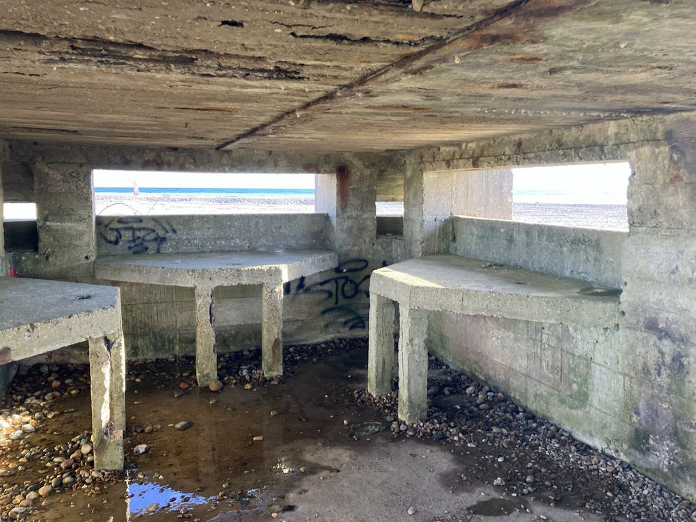 Rye Beach Pillbox - internal - tables for Vickers MG