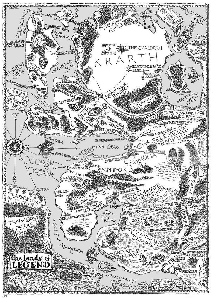 Russ Nicholson's map of Legend, the world of the Dragon Warriors RPG.