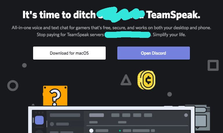 Discord's previous pitch, "it's time to ditch Skype and TeamSpeak," with "Skype and" scribbled out