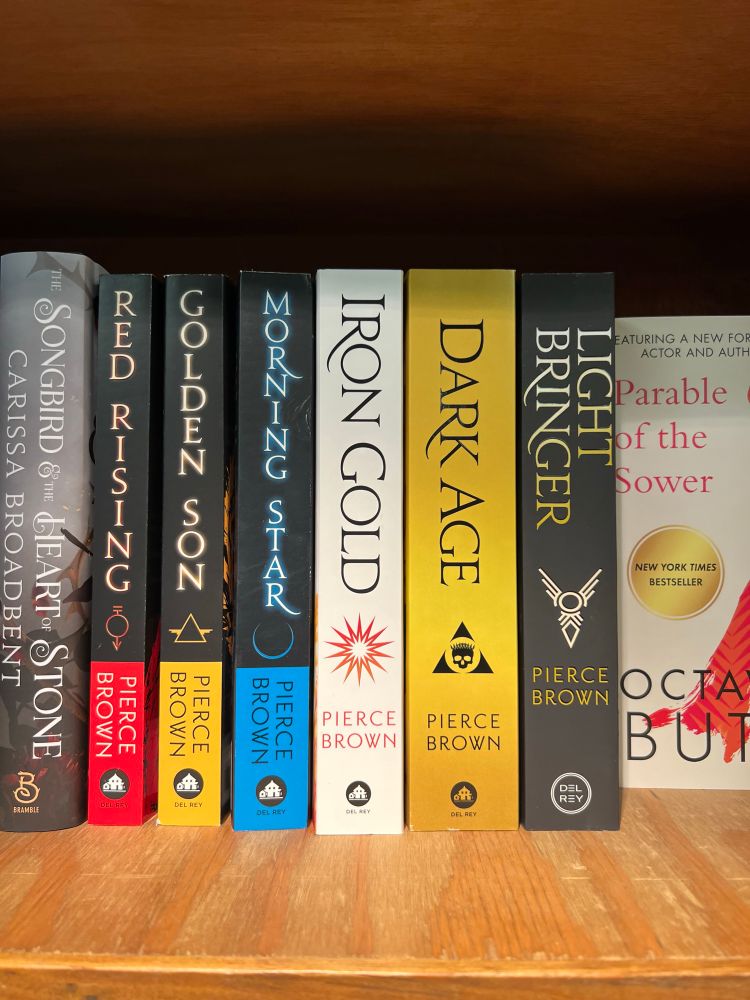 Book shelf with Red Rising series by Pierce Brown