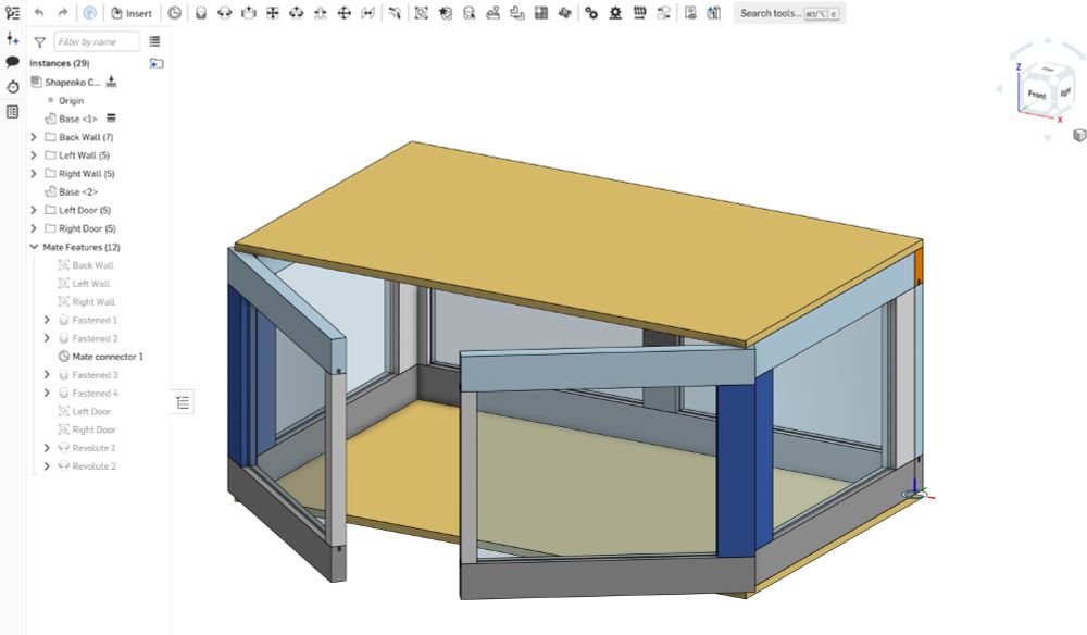 CAD design of a box with two doors.