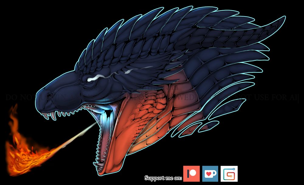 Black/Blueish red dragon bust that spits fire 