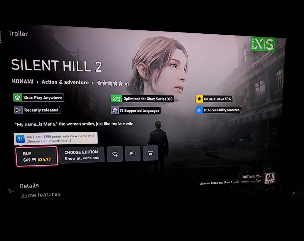 Silent hill 2 store page on Xbox 