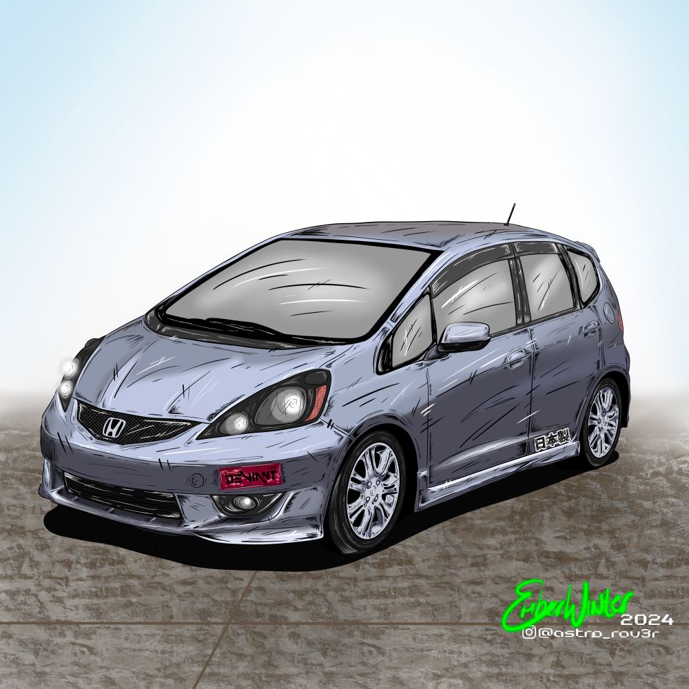 Digital Drawing of an 09 Honda fit with cell shaded accents.