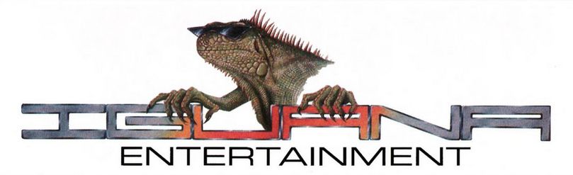 an iguana wearing shades is peering over the metallic 'iguana' word from the title font.