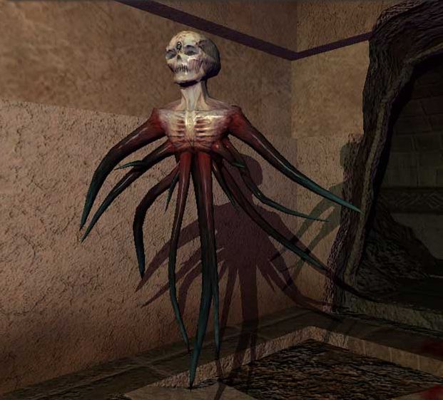 a horrifying floating skeleton torso with dark tentacles.