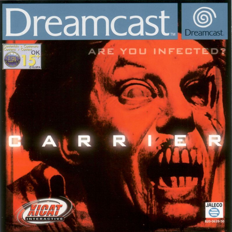 a scarry ass looking face, long teeth bared, left eye wide open right eye just an empty socket, the image overlaid in a panicy orangey red colour. 