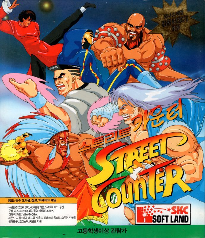 the cover contains illustrations of fighters that look vaguely like (variations of) the ones from the street fighter series more because of the art style than anything. even the font is a direct ripoff (slant and color shading).