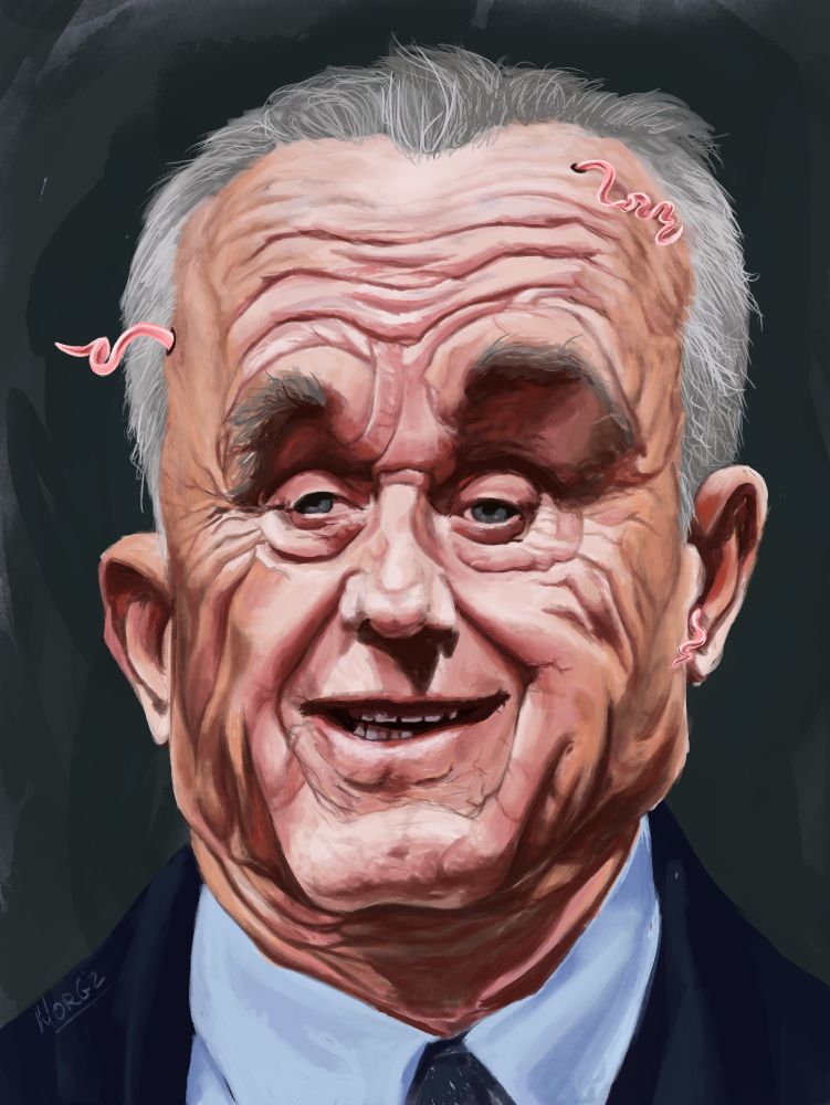 RFK Jr caricature with worms coming out of his ridiculous apple-shaped head.