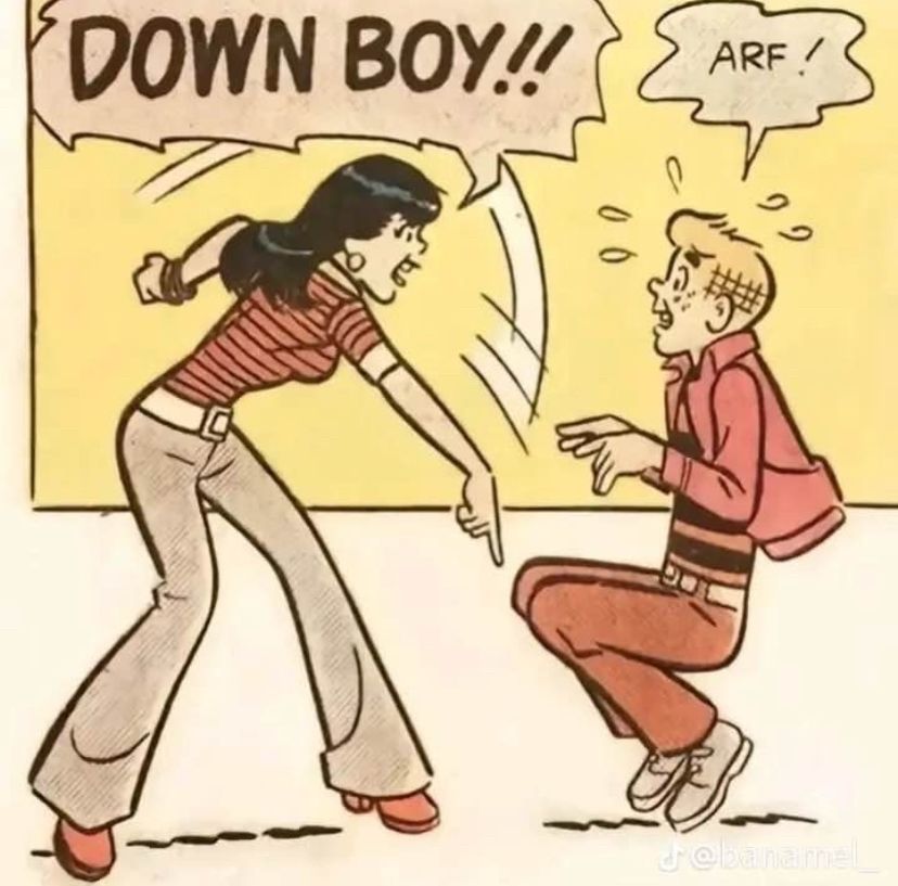 Archie meme of Veronica telling Archie to sit down and Archie obeys like a dog.