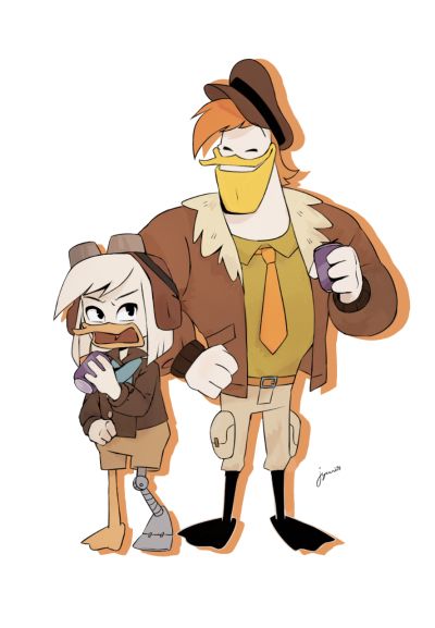 Della Duck & Launchpad McQuack from DuckTales 2017, re-enacting the cover of “My Senpai is Annoying!” Art by https://unre4l15m.tumblr.com/