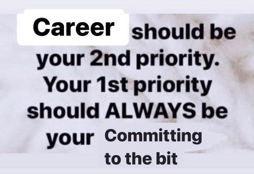 Graphic edited to read, "Career should be your 2nd priority. Your 1st priority should ALWAYS be Committing to the bit"