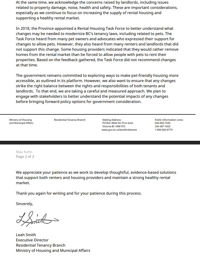 long letter from rtb director saying they are not actually going to ban no-pet clauses