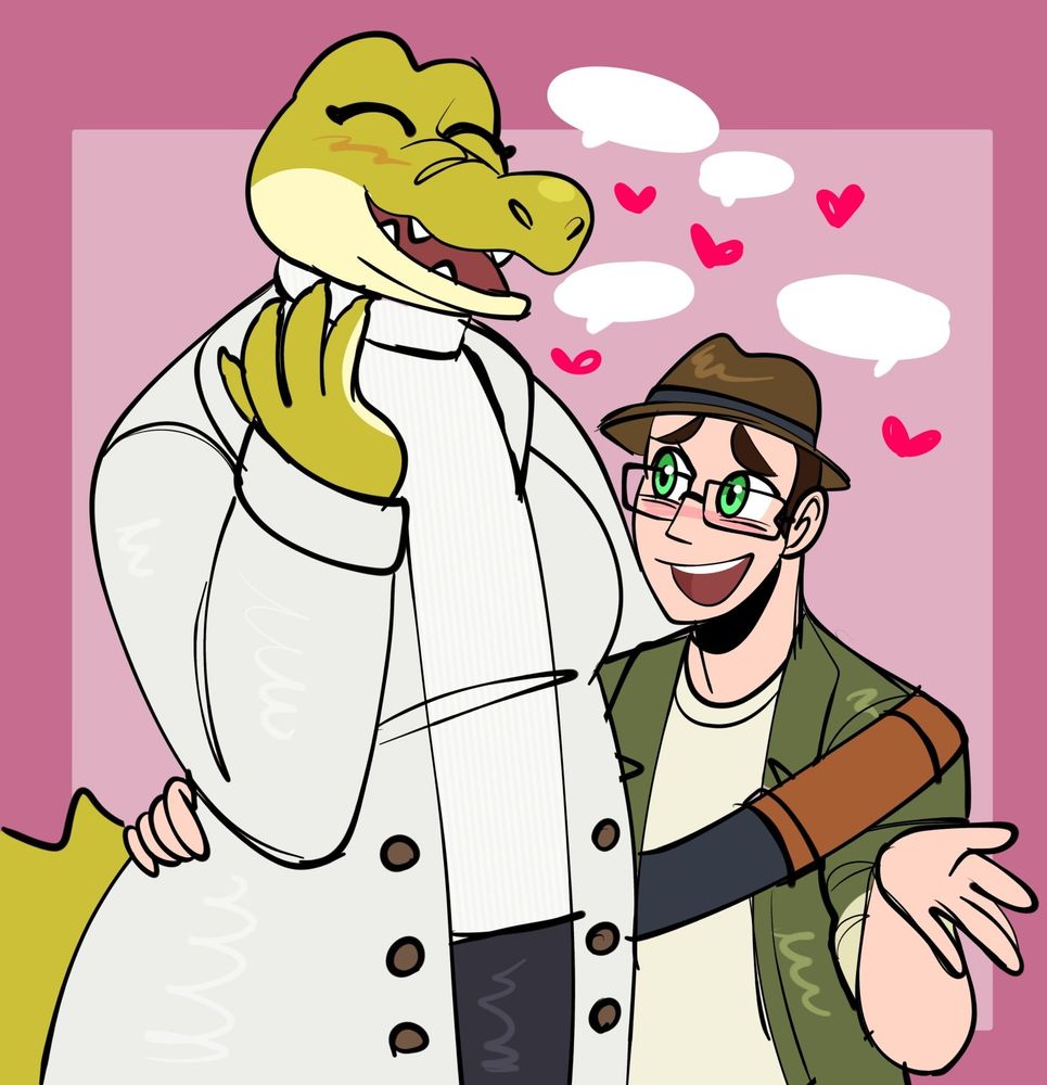 Art by @jammedvhs

In this picture we see Pim and Lily, both having an arm wrapped around the other as they converse with one another. What's the subject? None may know, but it's clearly a light hearted, romantic discussion that's taking place, given the blushing and abundance of hearts surrounding these two dorks.