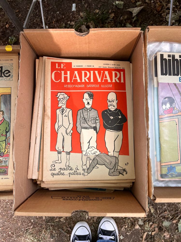 Cover of the June 3, 1933 issue of a French satirical magazine showing someone licking Hitler’s boots.