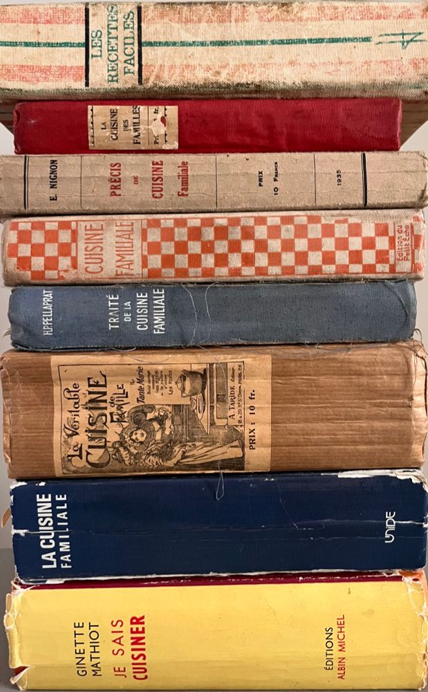 Some of my collection of old and antique cookbooks - old family cooking French cookbooks. 