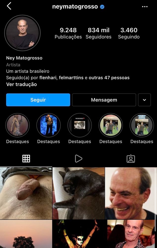 pênis de ney matogrosso postado sem querer no insta