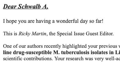 Email from a predatory journal where the special issue guest editor is named Ricky Martin