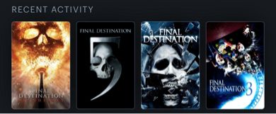 Movie posters for Final Destination Bloodlines, Final Destination 5, Final Destination 4, and Final Destination 3