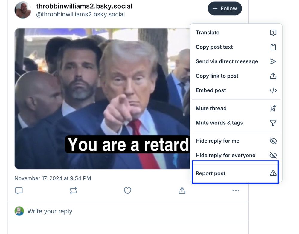 Show how to Report post. 