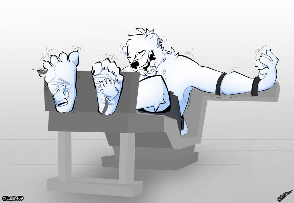 Yuuta trapped in a chair, getting his pheet tickled, fingers dragging and digging in his poor soles