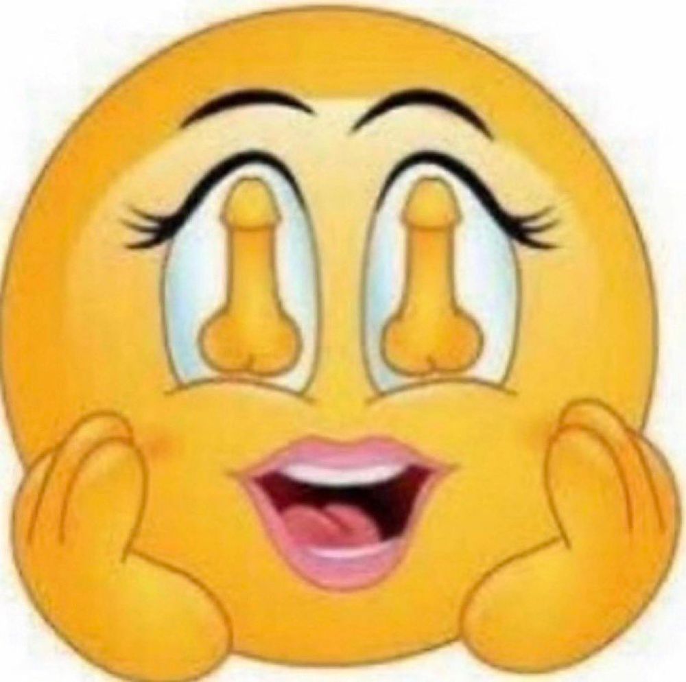 An emoji face with lipstick on and instead of heart eyes the eyes are dicks