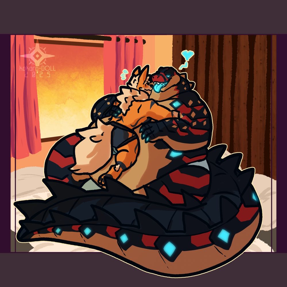 Alligator and Arcanine enjoying all the kisses and licks from the cuddle session of theirs.