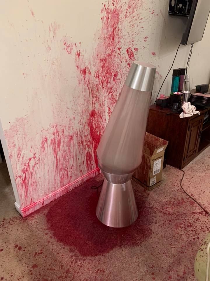 A Colossus lava lamp that 'sploded red wax all over the floor and wall