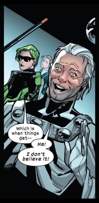 ID: Panel of Abigail Brand and Magneto
Brand: Which is when things get--
Magneto: Ha! I don't believe it!