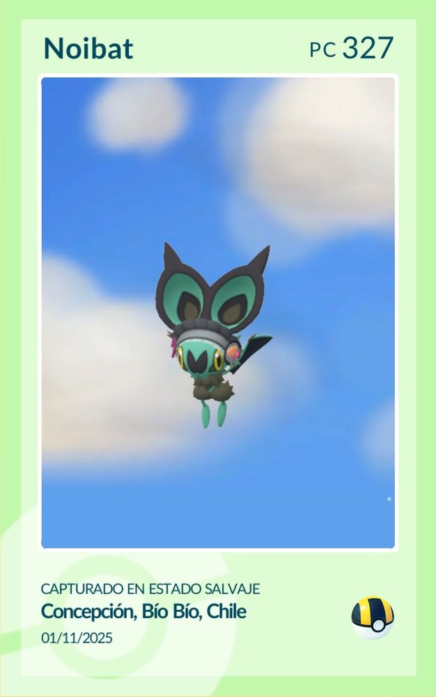 Screenshot from Pokemon Go showing a shiny Noibat in a Halloween headdress.