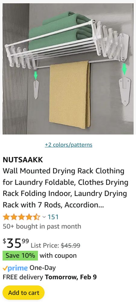  NUTSAAKK Wall Mounted Drying Rack Clothing for Laundry