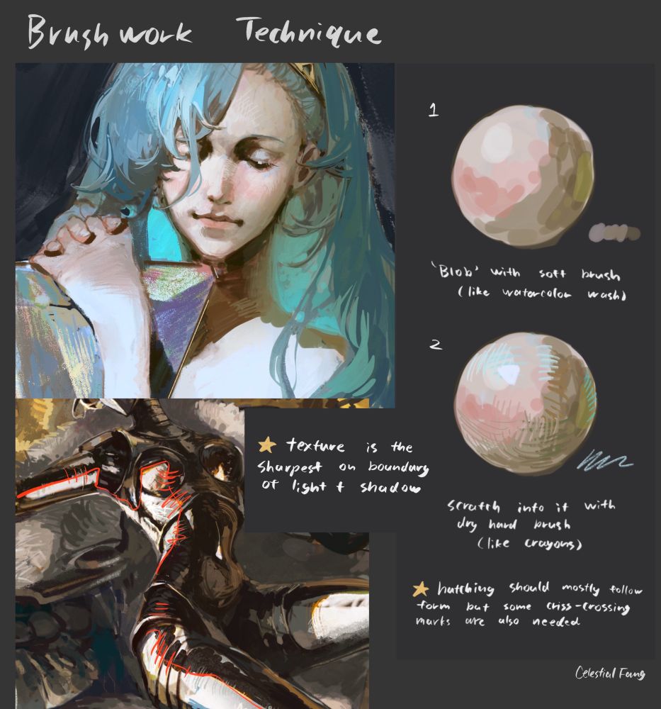 Art tutorial on using a soft brush first and then hard