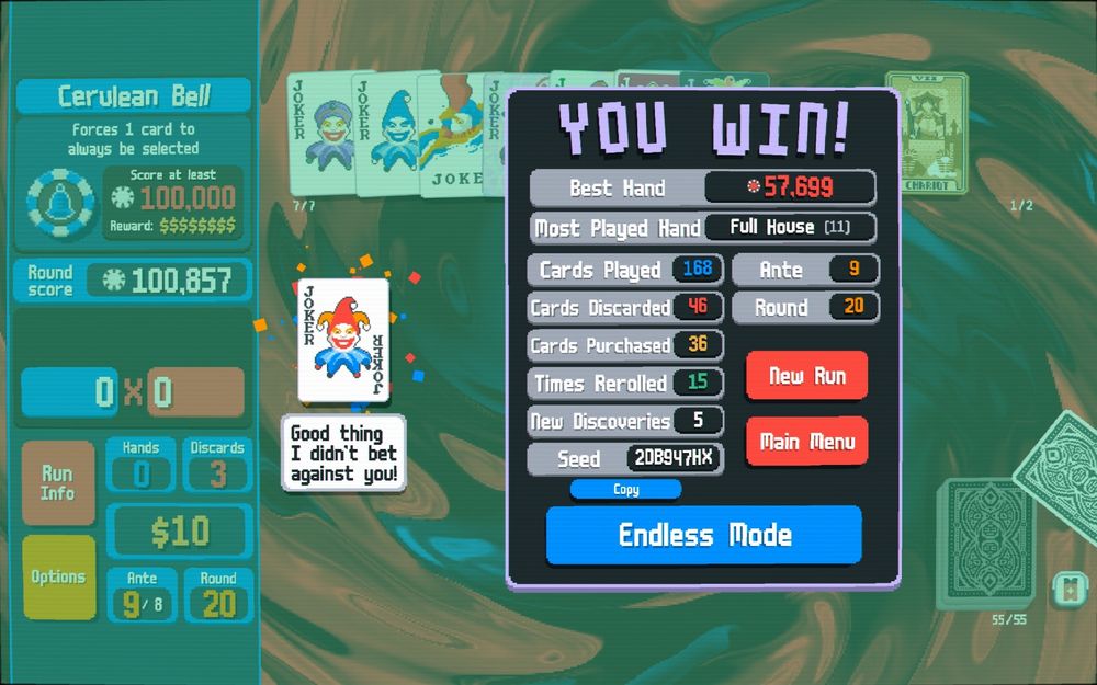 You win!
Best hand 57699
Most played full house.
Seed: 2DB947HX