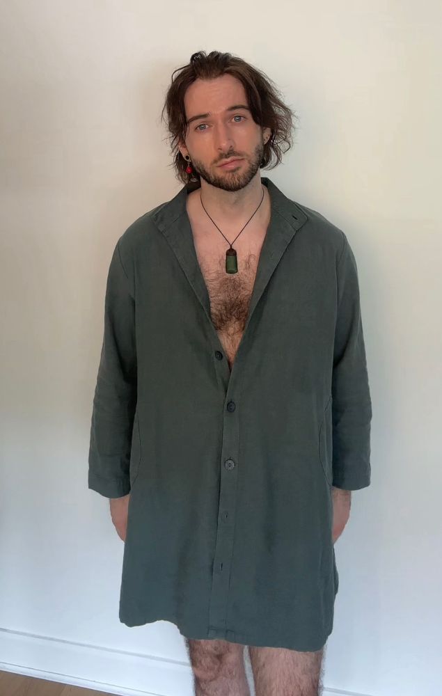 Rory Michaelson in a linen shirt dress