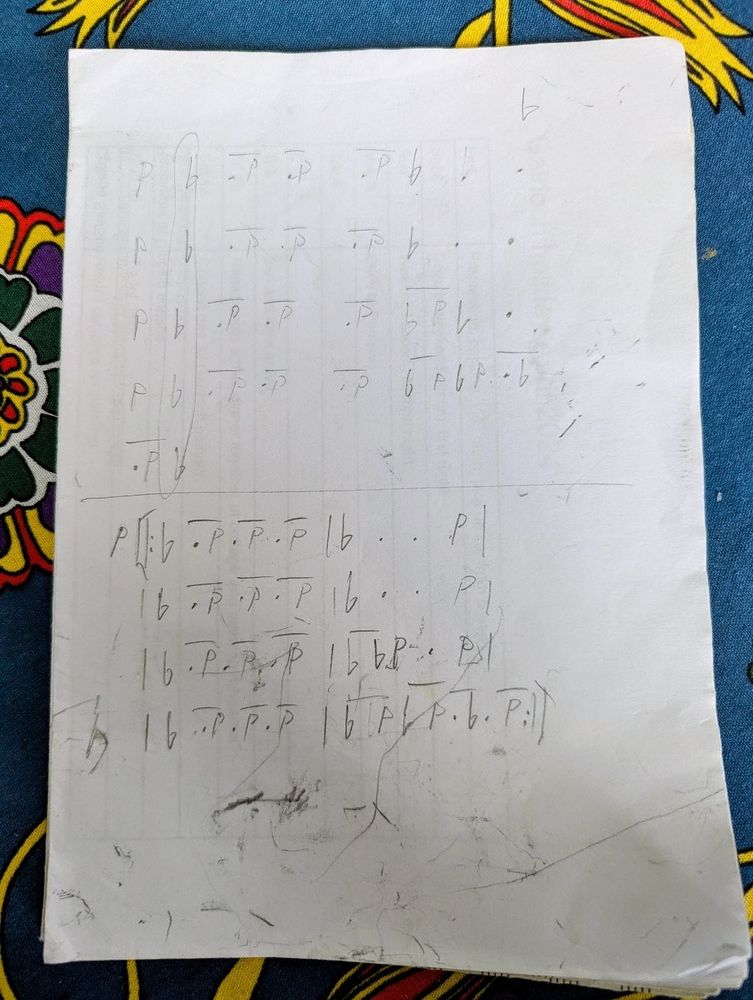 some gamelan drumming written out two ways