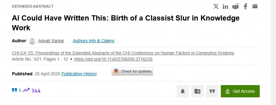 Metadata for article [extended abstract] entitled "AI Could Have Written This: Birth of a Classist Slur in Knowledge Work"