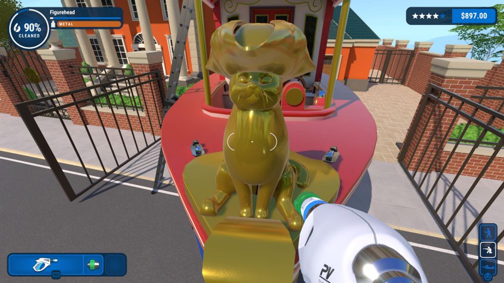 picture of a shiny gold cat statue atop a boat. the cat is wearing a captain's hat and reminds me of my friend's cat, donovan, for some reason