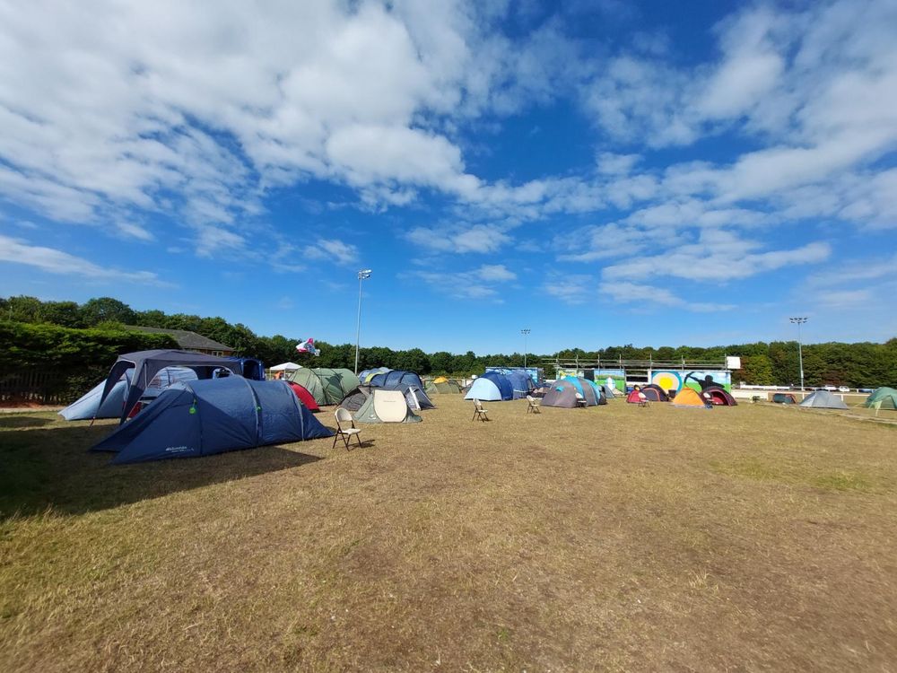 The tent camp before it was completely set up. Great weather.