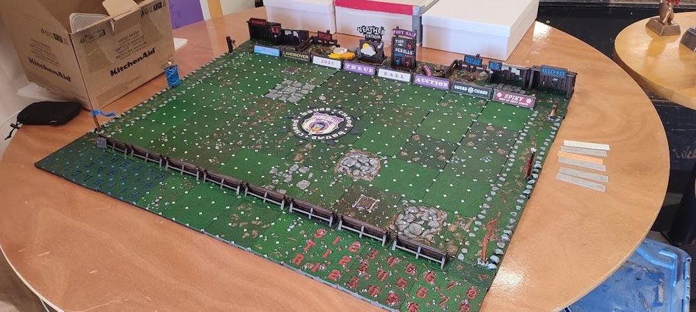 Lovingly painted and decorated kraken stadium pitch donated by JemJar. It may have sold for a mere 150 quid, but the person who bought did leave message that he had lost his grandfather we before and came to the tournament straight from burial, and felt absolutely welcome and taken care of by everyone at the event. The pitch will be used to collect more money for charity in local tournaments.