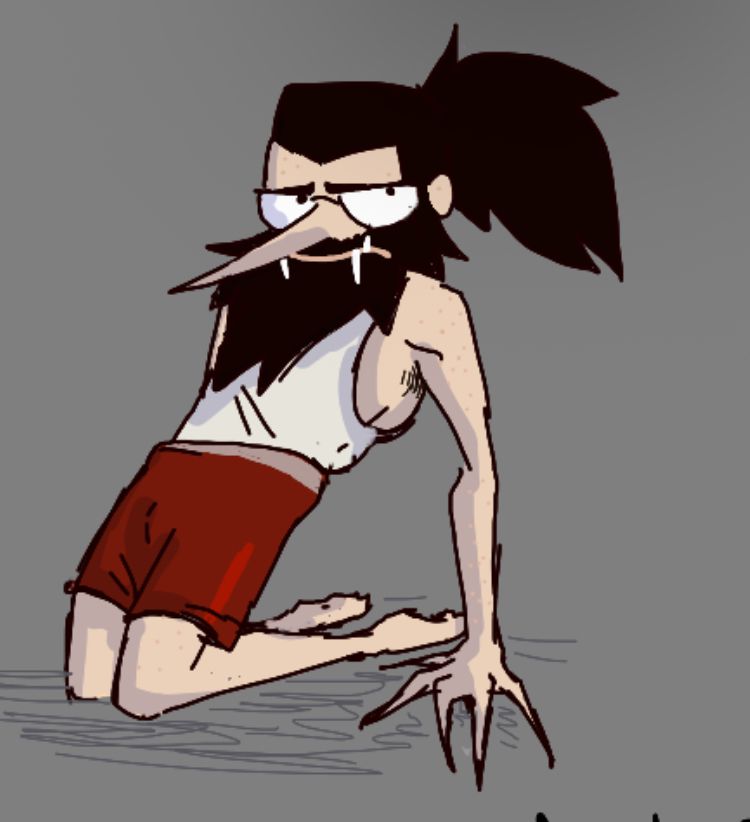 Kevin in a tank top and sports shorts hitting a weird pose on his knees