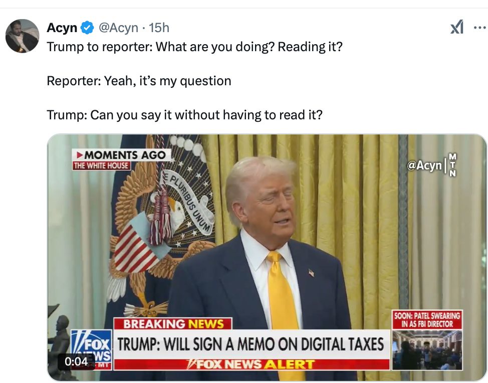 screen shot of trump deflecting reporters questions in the White House.