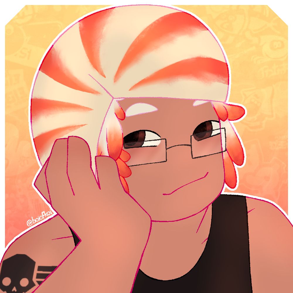 a headshot of @yungditalini.bsky.social’s nauthan resting his head on his hand with a content expression and sparkly eyes