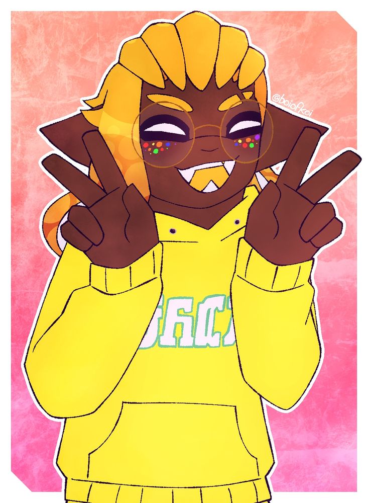 kit (belonging to crowngamer901) excitedly holding up both his hands in peace signs