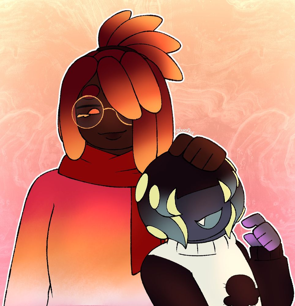 io and europa in sweaters cuddling together