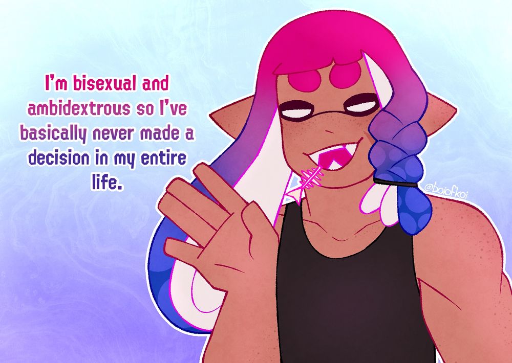 juniper in bisexual colors, saying “I'm bisexual and ambidextrous so I've basically never made a decision in my entire life.”