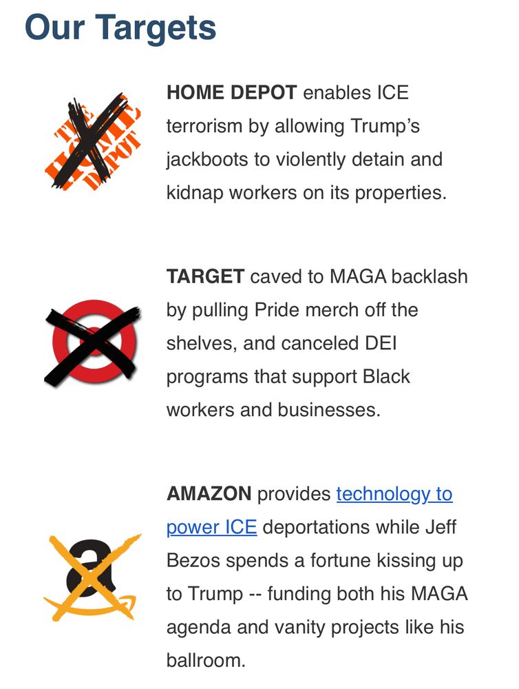 Boycott Home Depot, Target and Amazon this holiday weekend. 