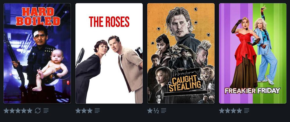 les derniers films vus : "À toute épreuve" de John Woo, "La Guerre des Rose", "Pris au piège" et "Freakier Friday"