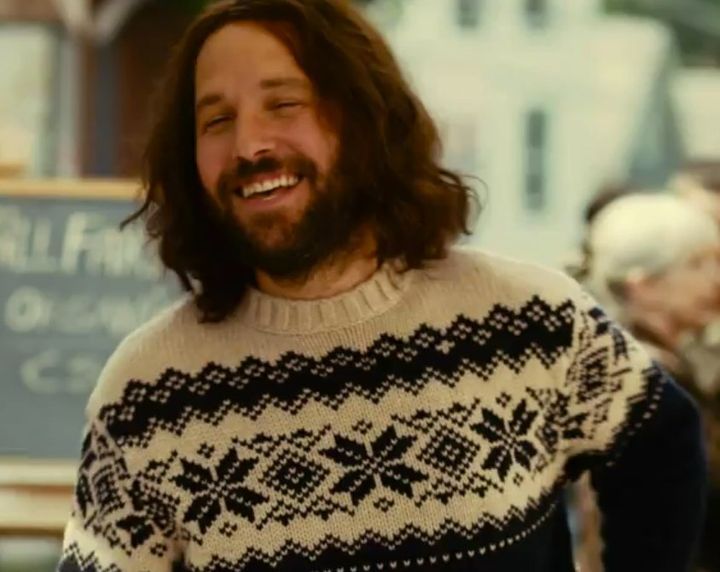 paul rudd wearing a sweater in "my idiot brother"