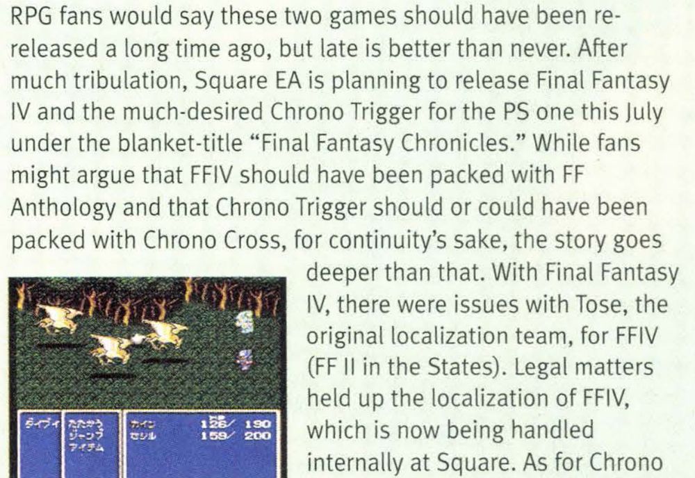 "Final Fantasy II and Chrono Trigger on the way to USA"