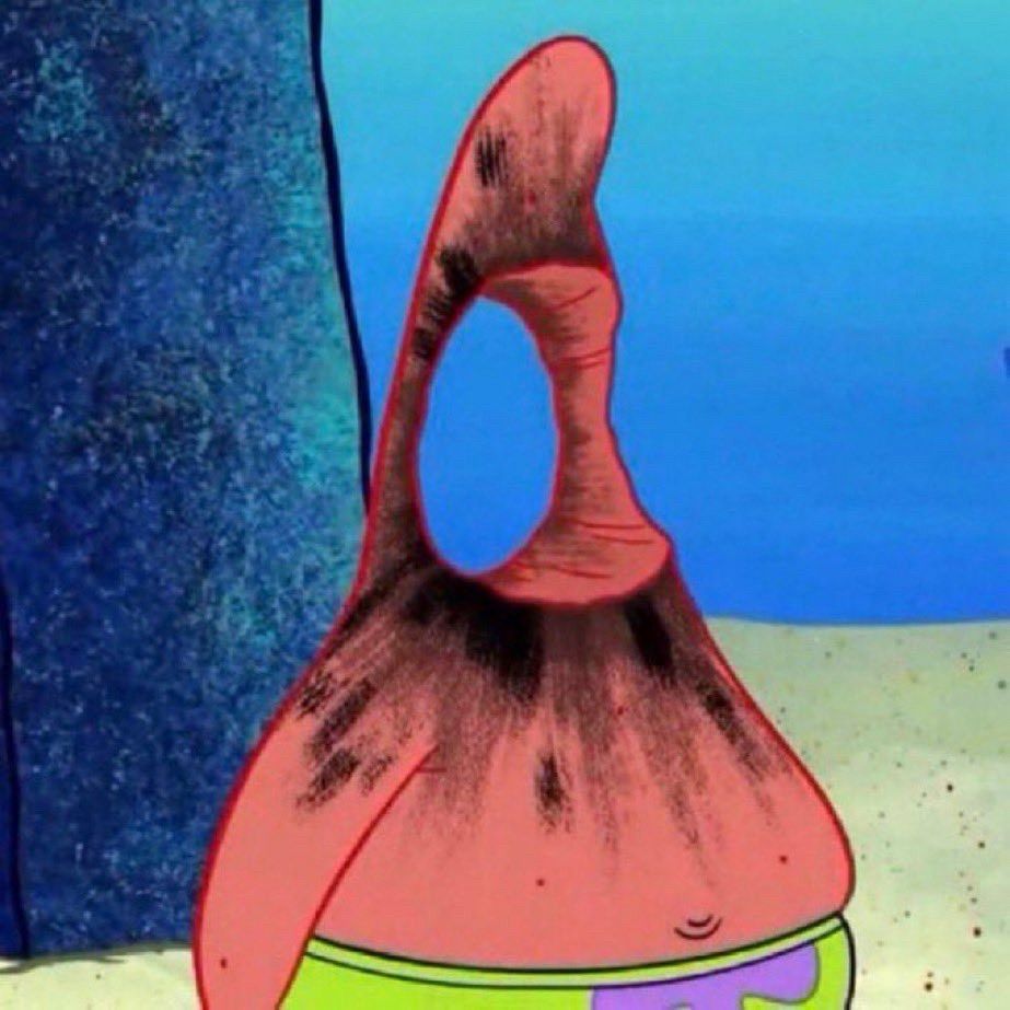 Patrick Starr from SpongeBob with his face blown off 